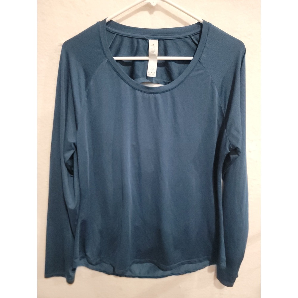 icyzone XL Activewear Top Teal Blue Open Back Long Sleeve Yoga Gym Mesh Cationic